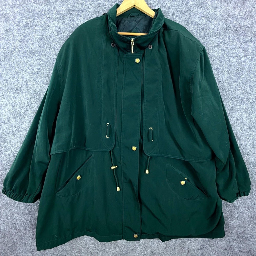 Vintage 90s Cbo New York Jacket Women 4X Green‎ Office Chic Funnel Collared Snap